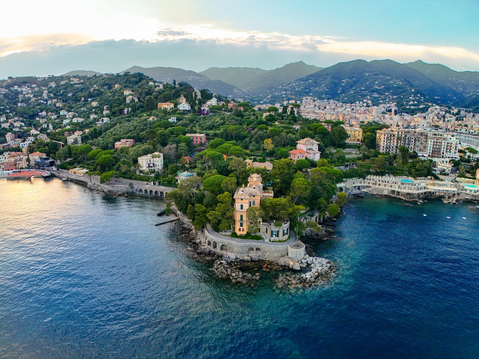Aerial drone shot of a Mediterranean coastline