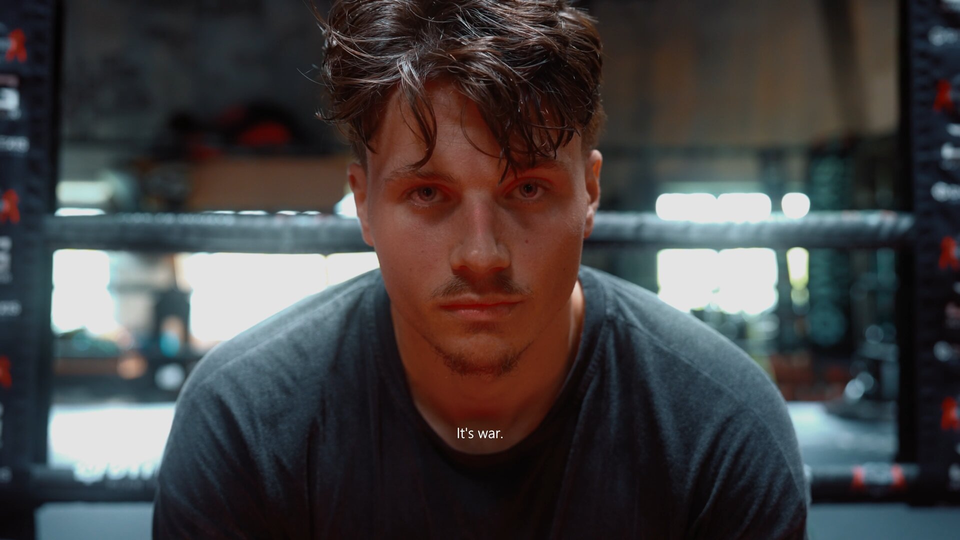 Fight camp brand film: cinematic combat documentary still